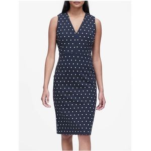 Polka square dot Ponte Sheath Dress in Navy